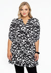 Tunic grandad collar LEAVES - black - #1