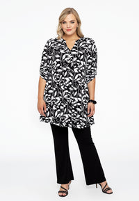 Tunic grandad collar LEAVES - black - #2