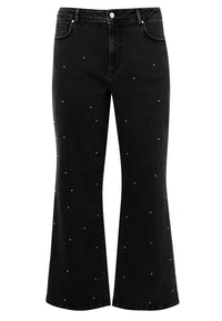 Wide leg jeans with pearls - black - #4