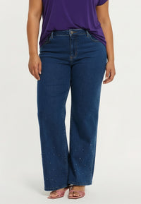 Jeans wide leg 5-pocket with strass - indigo - #2