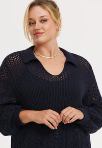 Pullover mit Polokragen AJOURPulllover polo AJOUR - blue - #6