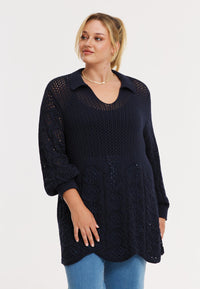 Pullover mit Polokragen AJOURPulllover polo AJOUR - blue - #1