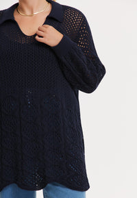 Pullover mit Polokragen AJOURPulllover polo AJOUR - blue - #4