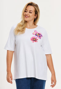T-shirt with flowers COTTON - white - #1