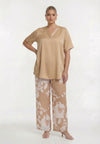 Trousers BLURRED ROSES - light brown - #1