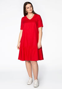 Dress frilled bottom LINEN - red - #2