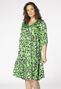 Dress beaded v-neck LEOPARD - green - #1