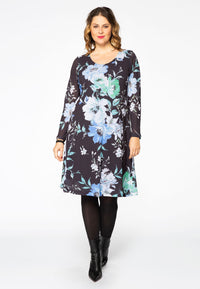 Dress A-line FLOWERS - blue - #1