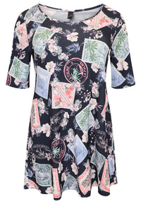 Tunic wide bottom STAMPS - blue - #4