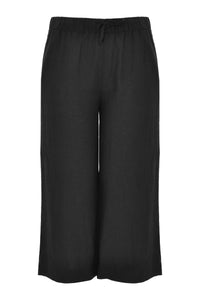 Cropped trousers waist cord LINEN - black - #4