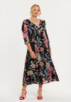 Kleid mit volants oriental flower - Schwarz
