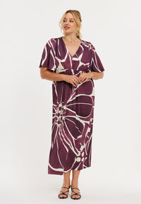 Dress V-neck FLORAL MERLOT - dark red - #2