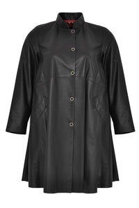 Coat wide Aline leather - black - #4