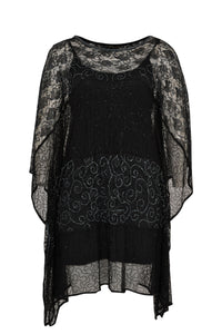 Tunic long square stripe bead - black - #1