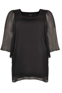 Blouse wide sleeves voile UNI - black - #4