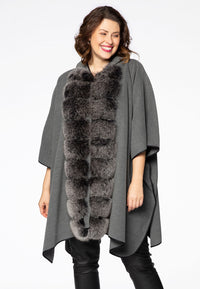 Poncho fur collar - grey - #1