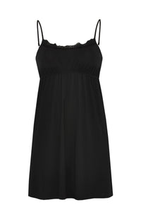 Slip dress elastic waist with lace - black - #2