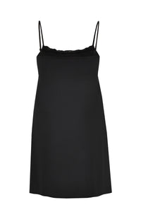 Slip dress elastic waist with lace - black - #3