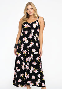 Maxi dress puckering HIBISCUS - black - #1