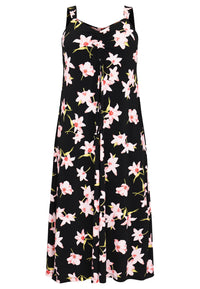 Maxi dress puckering HIBISCUS - black - #4