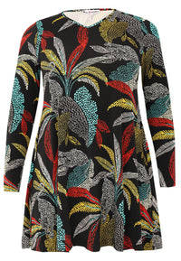 Tunic wide bottom v-neck PALM LEO - black - #2