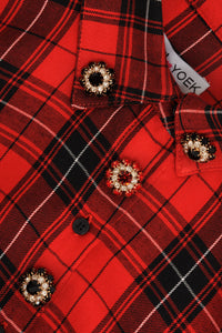 Blouse stone buttons check - red - #5