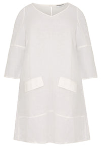 Dress A-line pockets linen - white - #4