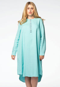 Kleid perlenbesetzt Ausschnitt LINENDress beaded neck LINEN - blue - #1