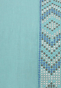 Kleid perlenbesetzt Ausschnitt LINENDress beaded neck LINEN - blue - #5