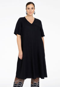 Dress A-line LINEN - black - #1