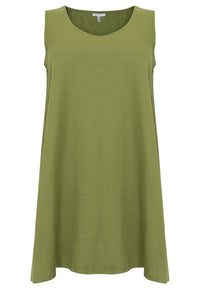 Tunic A-line sleeveless LINEN - green - #4