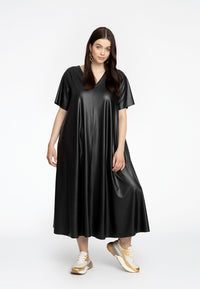 Dress A-line VEGAN LEATHER - black - #1