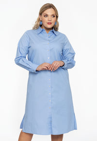 Dress blouse long buttoned POPLIN STRETCH - light blue - #1