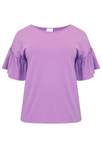 Shirt wide frill sleeve COTTON - light purple - #4