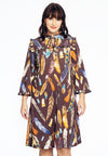 Dress ruffled yoke FEATHERS - brown