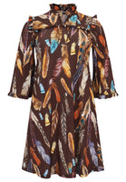 Dress ruffled yoke FEATHERS - brown - #4