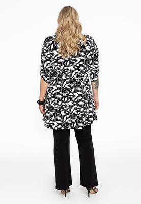 Tunic grandad collar LEAVES - black  - #3