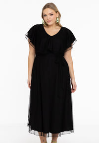 Dress Frilled V-neck MESH - black - #1