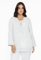 Blouse wide crochet LINEN - white  - #1