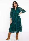 Dress puffed sleeve lace - dark green