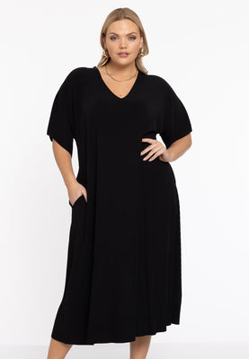 Dress V-neck PLISSE - black  - #1