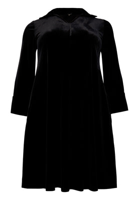 Dress V-neck VELOURS - black  - #4