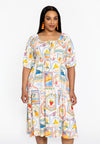 Kleid mit gesmokten taillen tropicana - ekrü