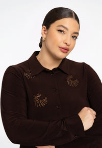 Blouse flare with strass DOLCE - brown - #1
