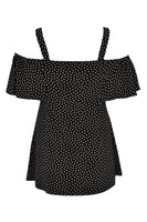 Singlet flare off shoulder DOTS - black  - #3