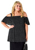 Singlet flare off shoulder DOTS - black 