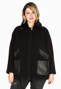 Jacket wide fur collar - black - #1