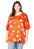 Blouse wide frilled sleeves FISHES - orange 