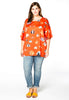 Blouse wide frilled sleeves FISHES - orange  - #2