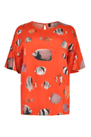 Blouse wide frilled sleeves FISHES - orange  - #4